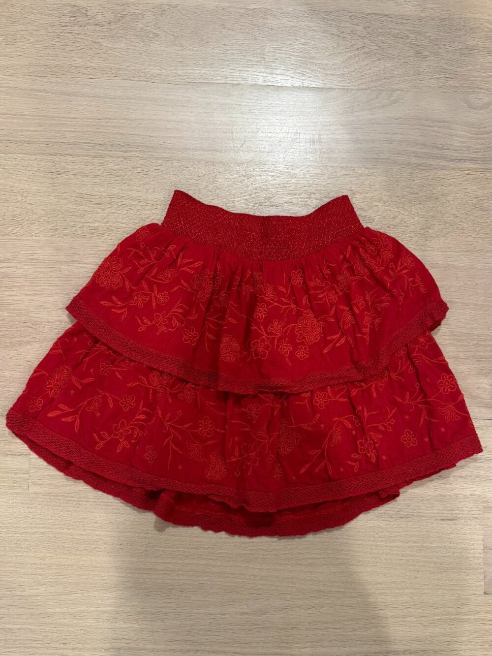Alice & Olivia Embroidered Tiered Mini Skirt Red Size 2